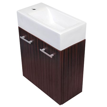 Whitehaus Wall-Mnt Dbl Door Vanity In Espresso Complete W/ A Wht Basin, Espresso WH114LSCB-E